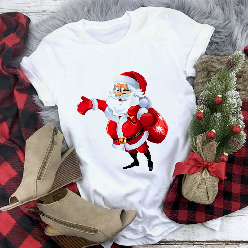 Title 3, Christmas Cute Reindeer Print Short Sleeve T-sh...