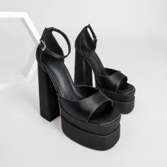 Platform Flat Slippers Hentian High Sandals - Black - View 1
