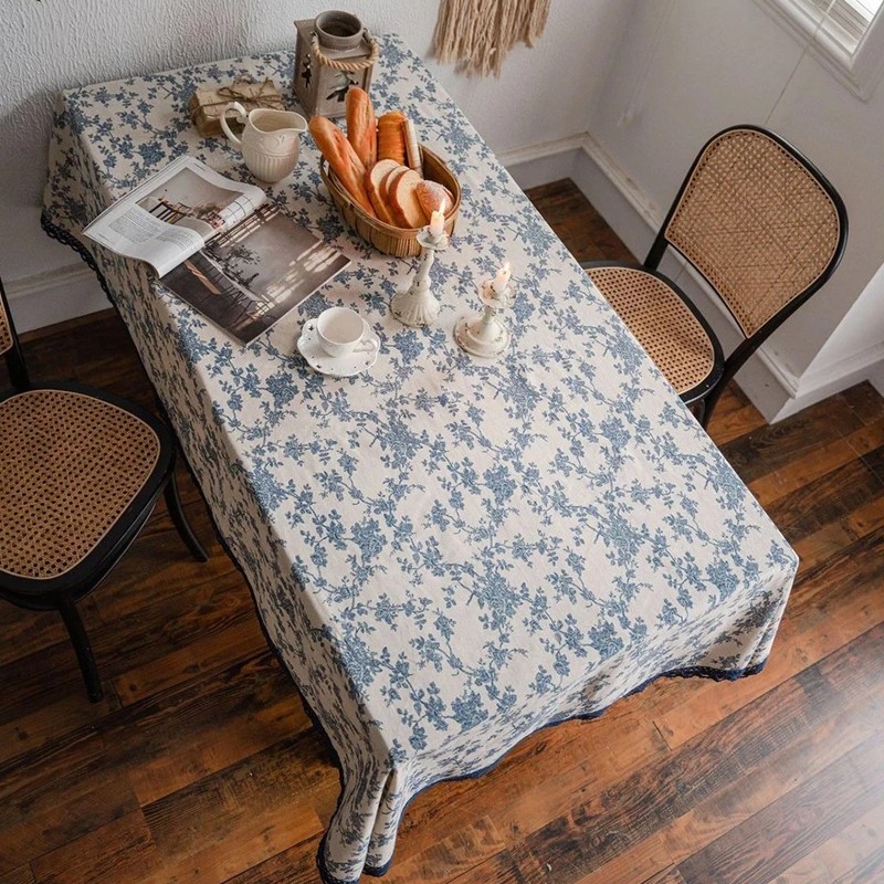 140 X 200cm Flower Pattern Tablecloth Linen Cotton Table