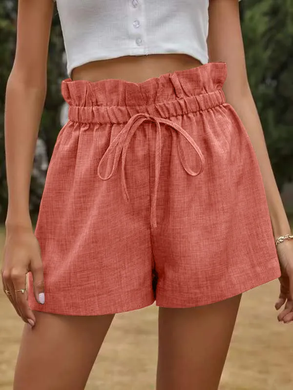 Women's Fashion High Waist Lace up Loose Wide Leg Shorts Red - Shop at LoveMi