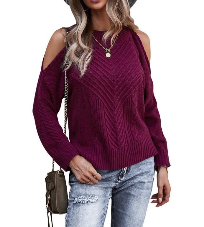 Off Shoulder Knit Women's Solid Color Long Sleeve