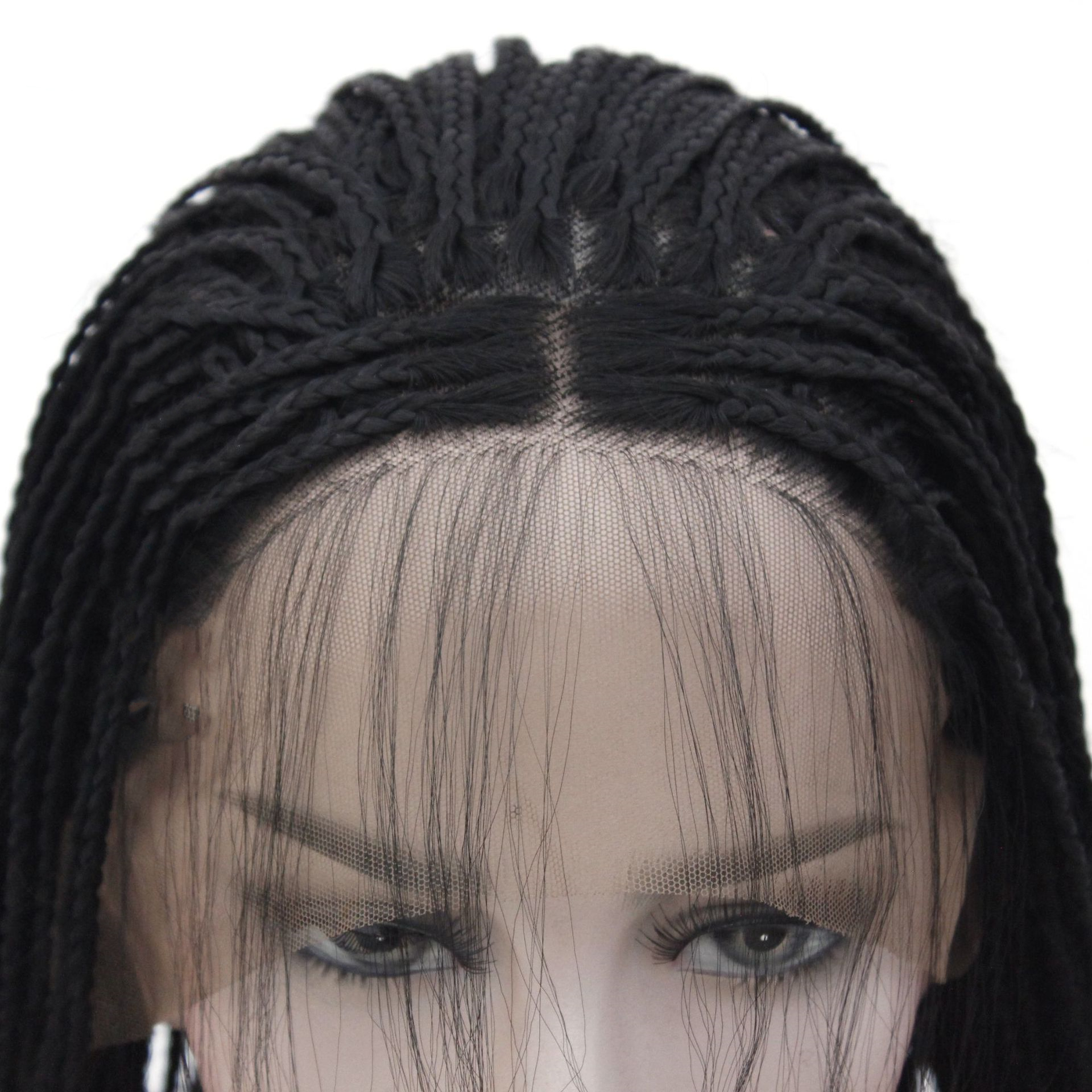 African Chemical Fiber Wig, Front Lace 3-strand Pigtail Headgear — view 5