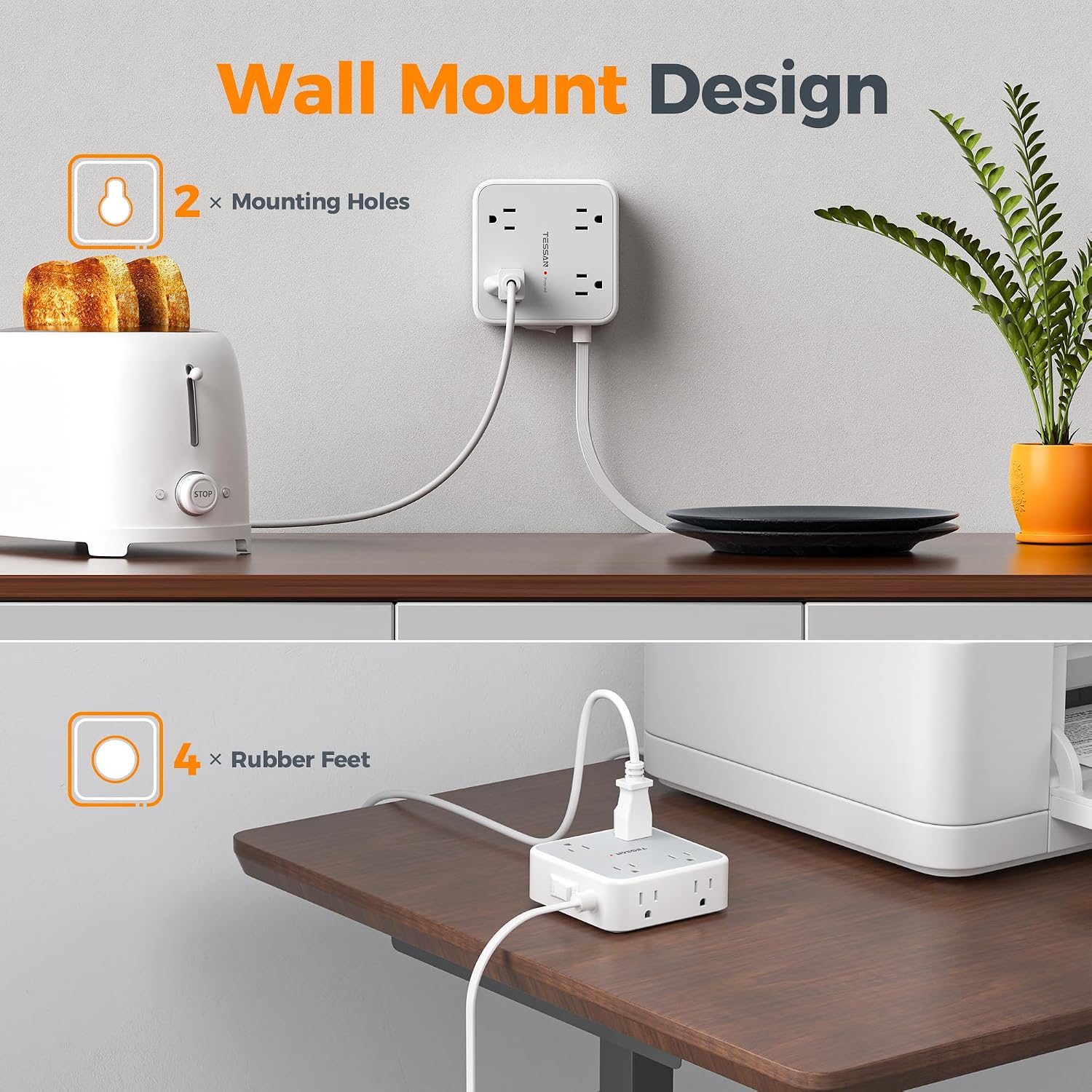 Surge Protector Power Strip With 900J Protection, 5 Ft Extension Cord, Multiple Outlets For Home Office And Electronics 5
