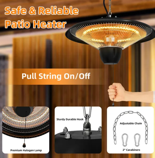 1500W Outdoor Hanging Patio Heater Ultra-Quiet Electric Heating Lamp — foto 6