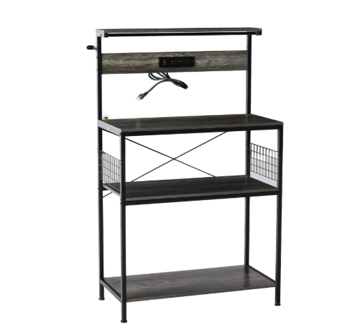 Kitchen Bakers Rack With Power Outlet, Adjustable Storage_voghion.com