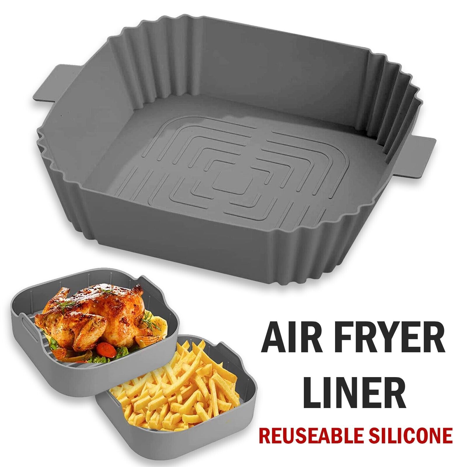 Silicone Air Fryer Tray Basket Liners Pot, Air Fryer Silicone Pot Basket Liners Non-Stick Safe Oven Baking Tray Accessories, Air Fryer Silicone Basket Liners Square, Reusable Air Fryer Silicone Pots for Food Safe Air Fryers Oven Accessories, Air Fryer Sil