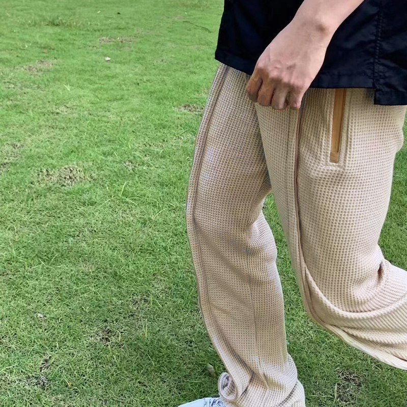 Men's Waffle Frills Micro Flared Casual Pants