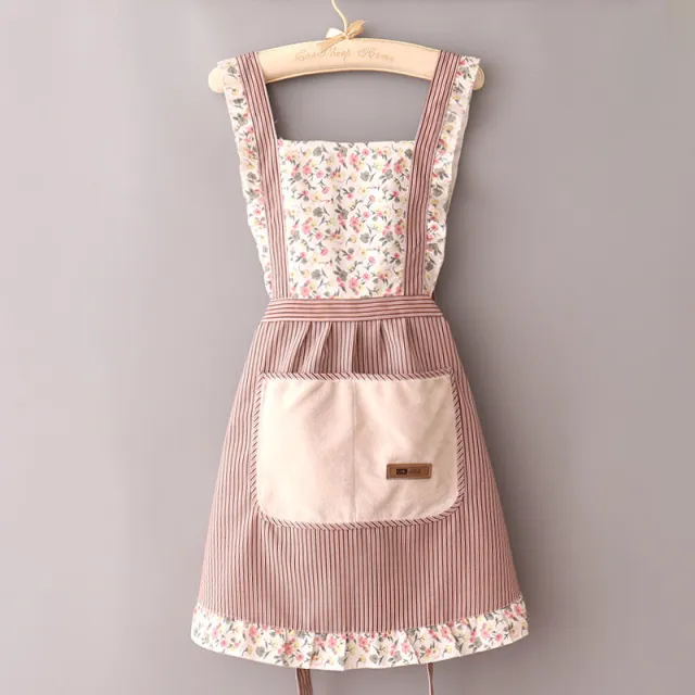 Cute Printed Apron For Home Kitchen Striped Hand Pocket Coffee - Shop at LoveMi