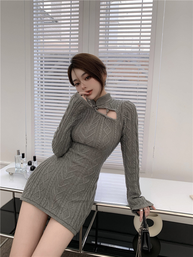 Sexy Halter Bottoming Bag Hip Skirt Long Sleeve