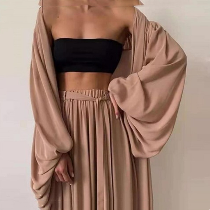 Women's Fashion Simple Solid Color Jacket 3 Pieces Set