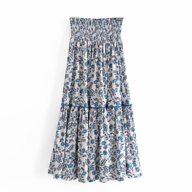 Women's Retro Pastoral Style All-match High Waist Printed Midi Skirt