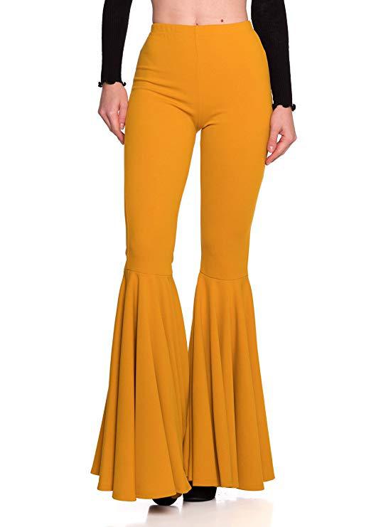 Women's Mermaid High Waist Casual Fashion Pleated Flared Pants Yellow - Shop at LoveMi