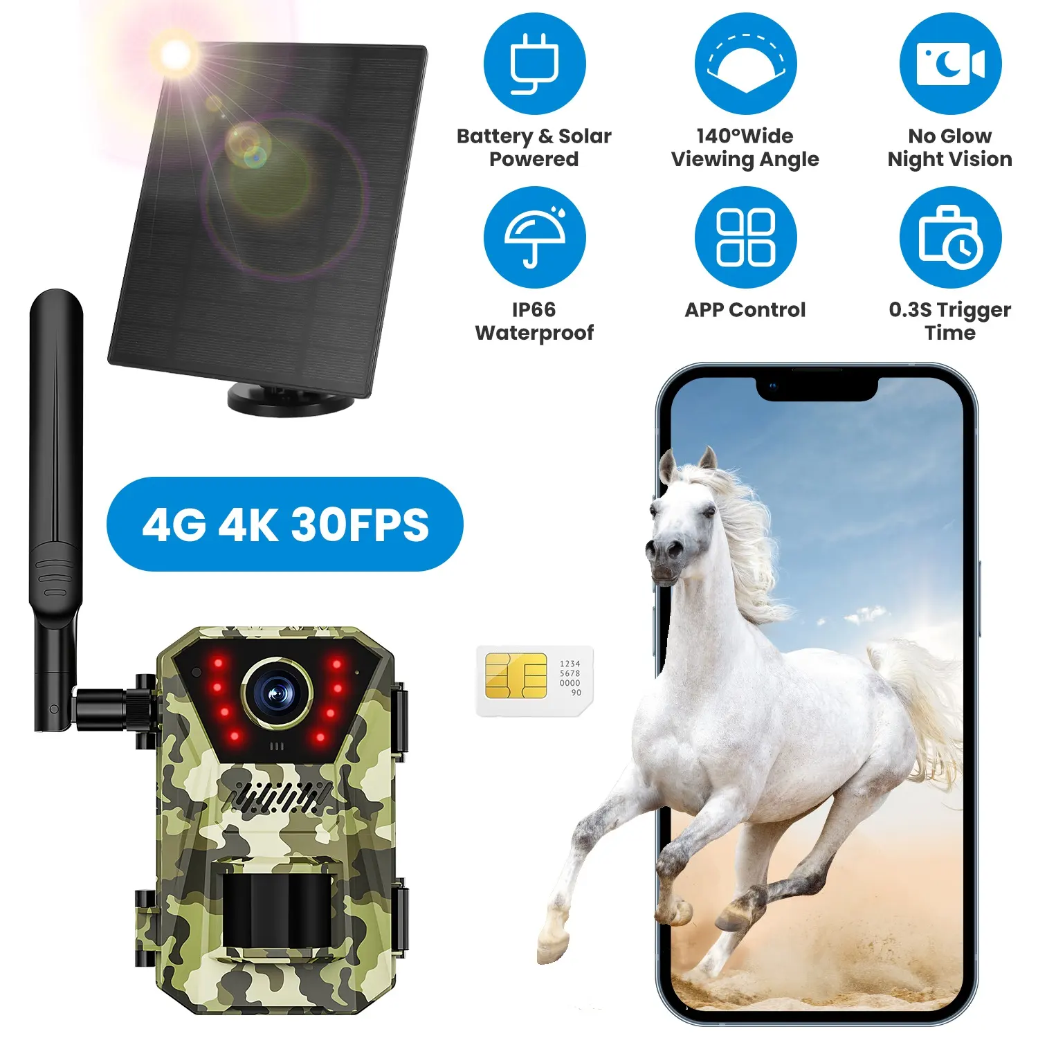 4G 4K 30FPS Solar Trail Camera Outdoor