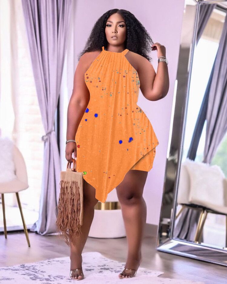 European And American Women's New Fashion Large Size Printing Two-piece Set