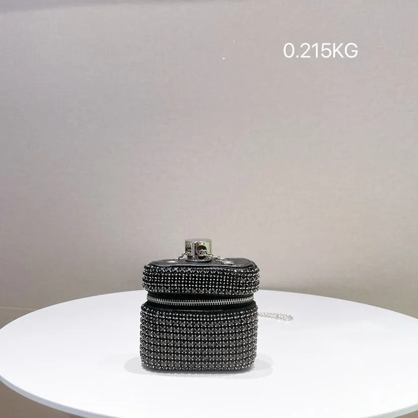 Diamond Rhinestone Chain One Shoulder Crossbody Mini Small Square Bag - Black