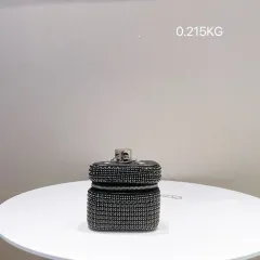 Diamond Rhinestone Chain One Shoulder Crossbody Mini Small Square Bag - Black - View 1