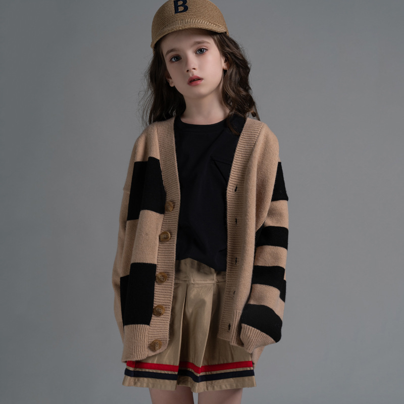 Striped Middle-aged Children's Knitted Sweater Coat