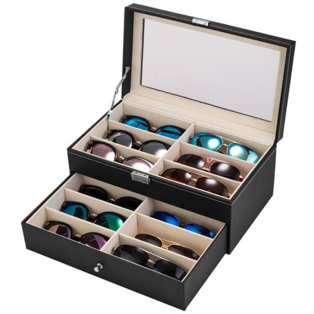Leather 12 Piece Eyeglasses Storage And Sunglass Glasses Display Drawer... 10