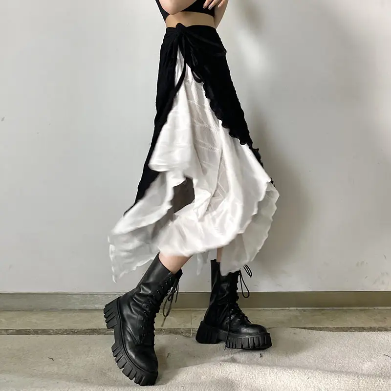 Irregular Design Contrast Mesh Midlength Dress
