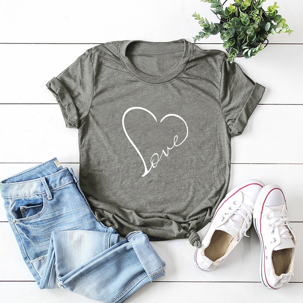 Title 4, Heart-shaped Love Print Short-sleeved T-shirt W...