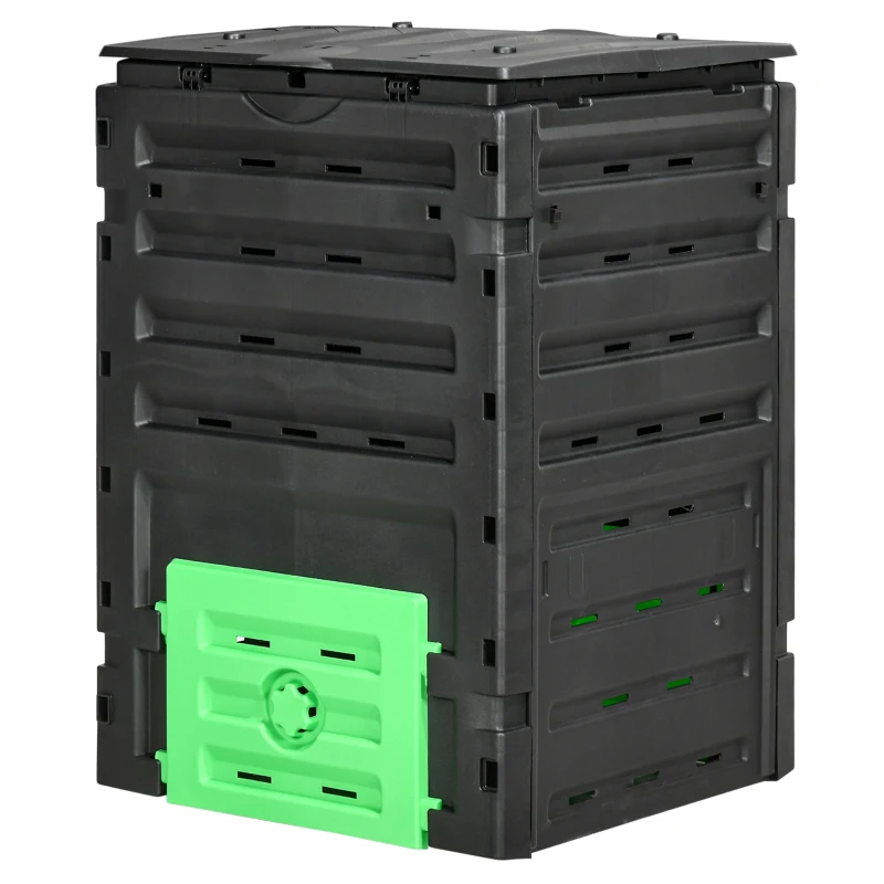 Garden Compost Bin, 120 Gallon 450L Garden Composter, BPA Free, With 80 Vents And 2 Sliding Doors, Lightweight & Sturdy, Fast Creation Of Fertile Soil, Black