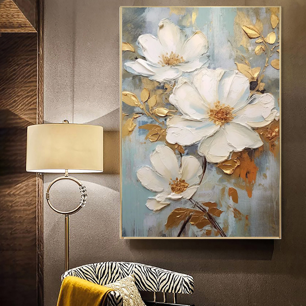 New Arrival Large Lotus Flower Thickness Canvas Paints Oil Painting Handmade Abstract Home Decoration Accessories 3D Palette