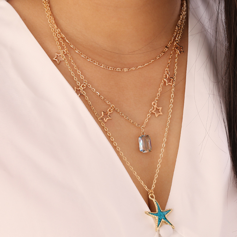 Starfish Zircon Five-pointed Star Multilayer Necklace Women