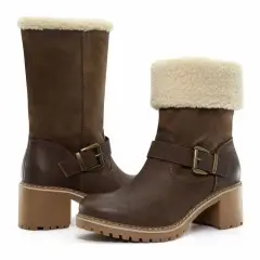 Fashion Boots With Buckle Chunky Heel Shoes Warm Winter Round Toe Western Boots For Women - Coffee - View 1