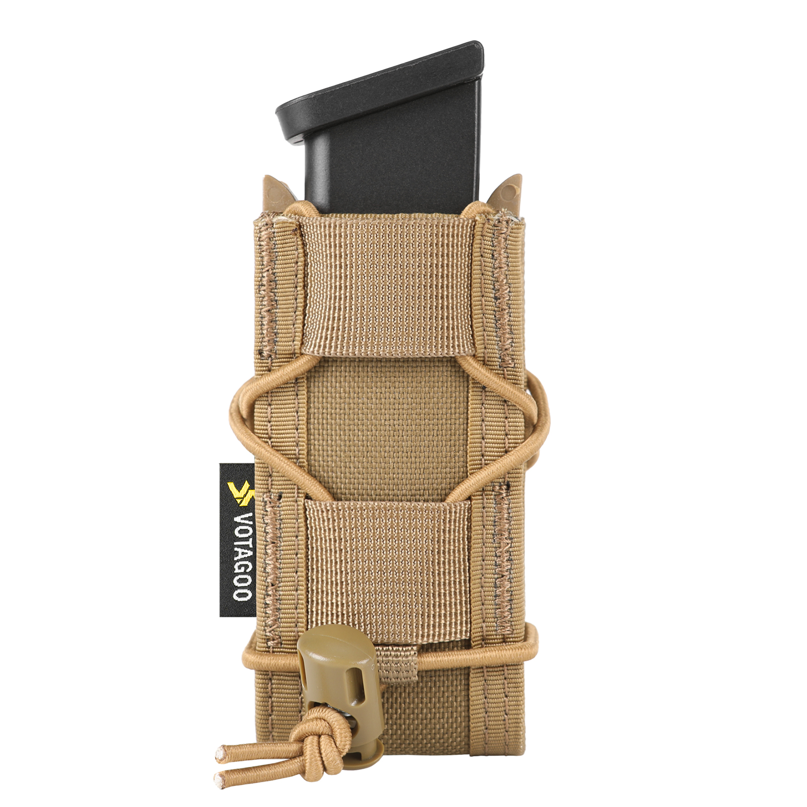 Molle Open-Top Pistol Mag Pouch. Flexible rapid response. This molle mag pouch with open-top design with shock cord and polymer brackets, holds your magazine or hardware in place, and is fully adjustable to fit a variety of magazines or tools. With no ext