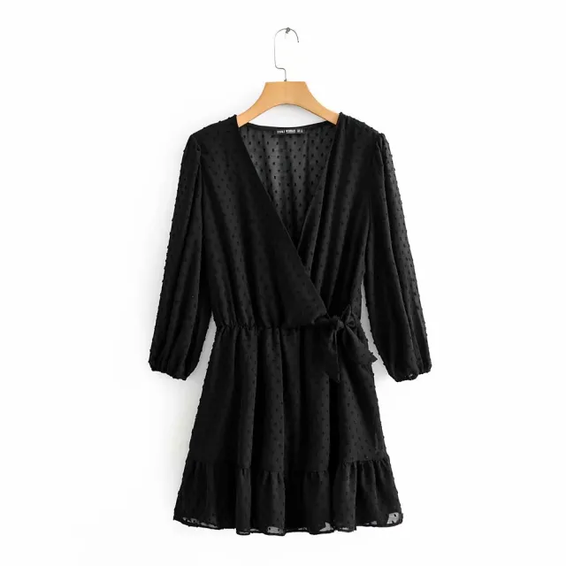V neck Jumpsuit European And American Autumn Tulle Jacquard Jumpsuit Black - Shop at LoveMi
