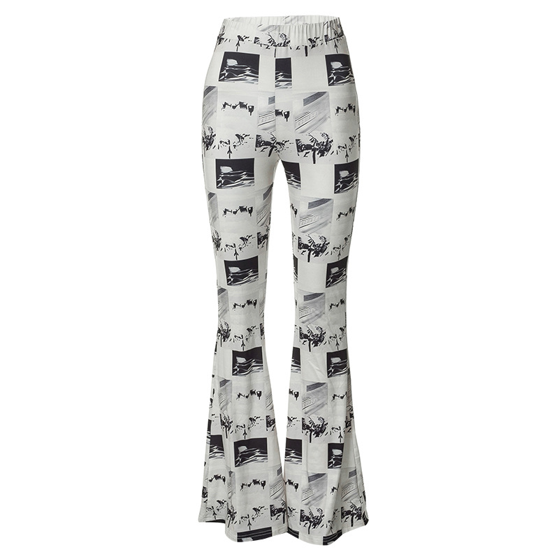 New Printed Mid Waist Micro Stretch Trousers