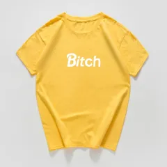 Fashion Women's Letter Print Short Sleeve T-Shirt - Yellow - View 1