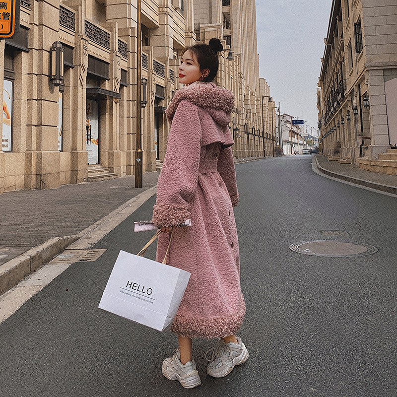 Coat Long Sheep Curly Wool Stitching Long Coat