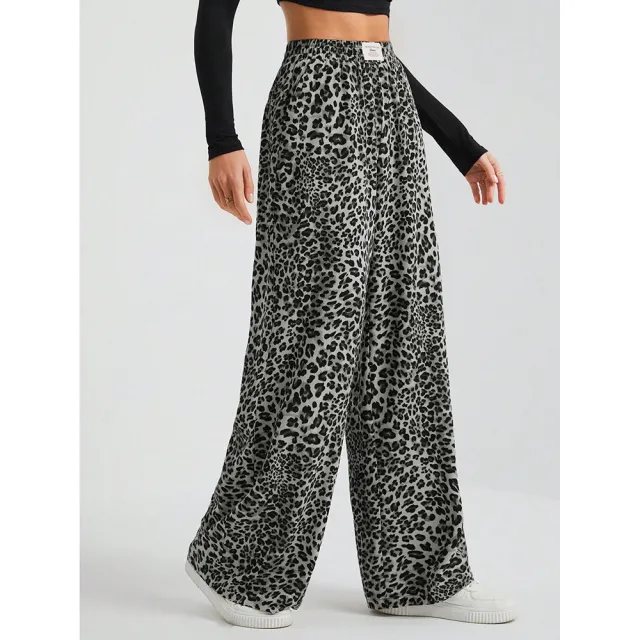 Casual Pants Spring And Autumn New Straight High Waist Loose Wide Leg Trousers Leopard Black - Shop at LoveMi