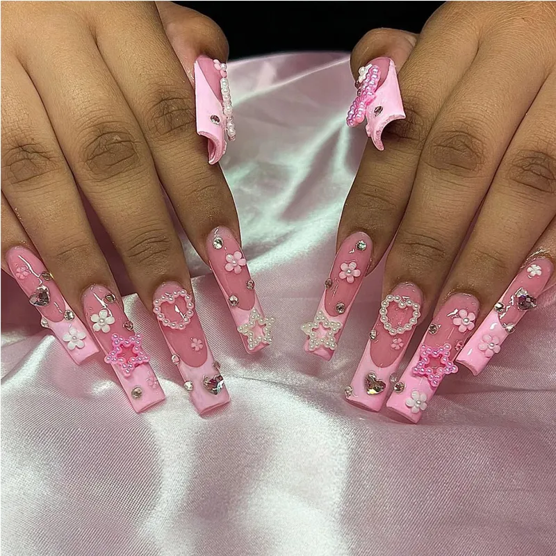 Pearl Love Star Nail Art, Long Length