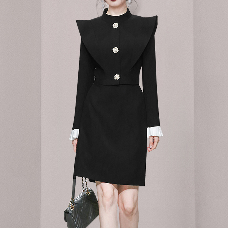 New Temperament Fashion Black Top Professional Skirt Suit