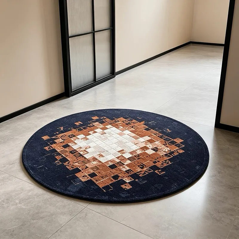 Modern Ethnic Style Round Carpet, Distressed Mosaic
