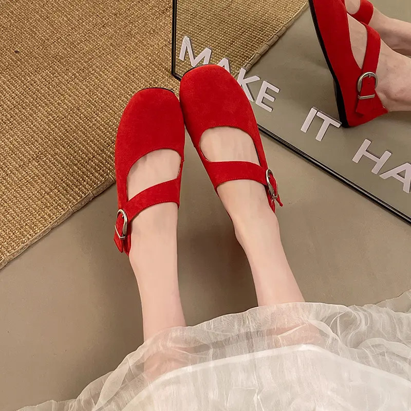 Korean Trendy Ballet Mary Jane Flats For Women, New Summer 2026, Round Toe Slip-On Shoes With Strap Buckle
