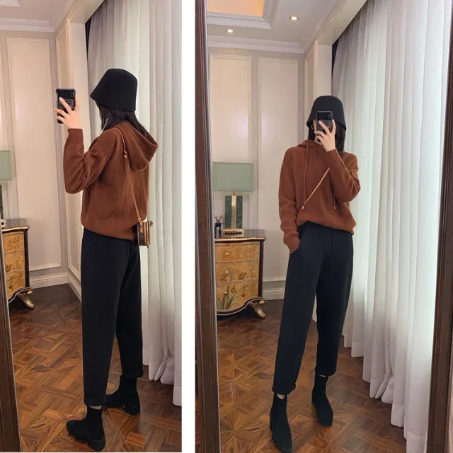 New Spring And Autumn Loose Knitted Straight Leg Trousers Black - Shop at LoveMi