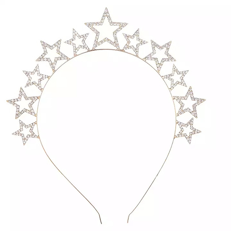 European And American Alloy Crystal Christmas Staghorn Hair Hoop Five Pointed Star Gold - Shop at LoveMi