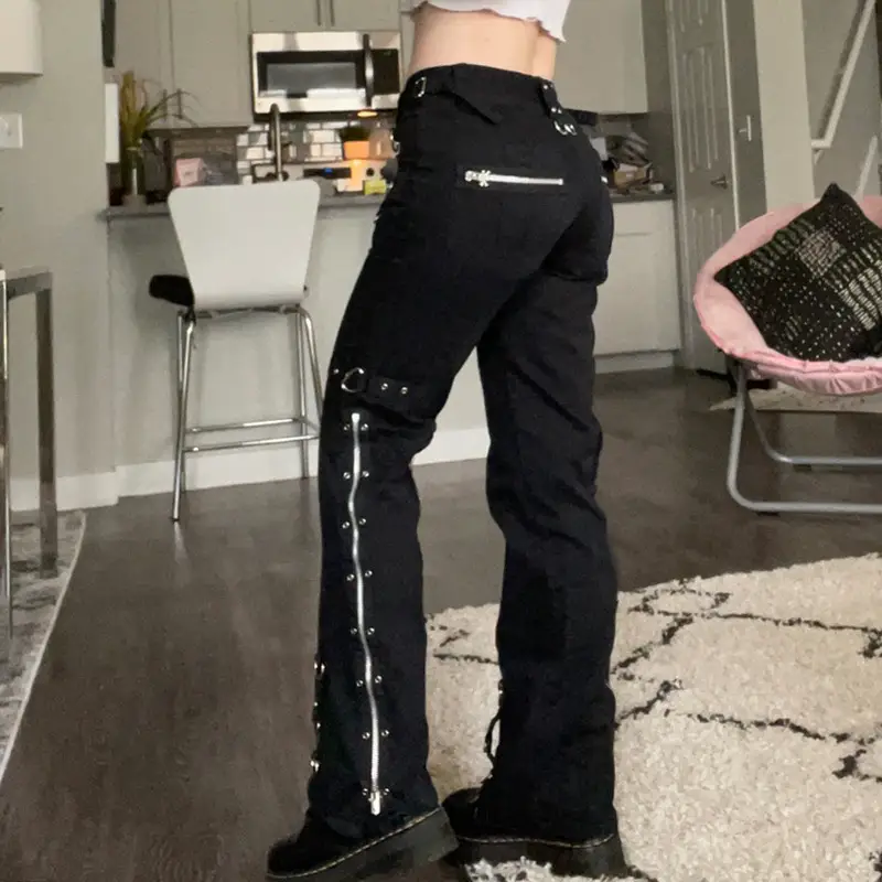 Dark Straight Leg Pants High Waist Street Casual Pants Women