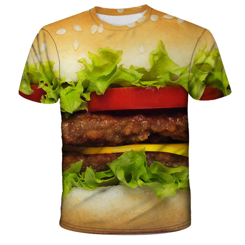 Title 3, 3D-geprinte hamburger T-shirt met korte mouwen ...