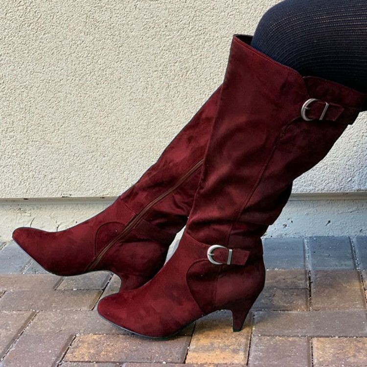 Autumn And Winter New Stiletto High Top Leather Boots Red - Shop at LoveMi