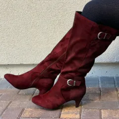 Autumn And Winter New Stiletto High Top Leather Boots - Red - View 1