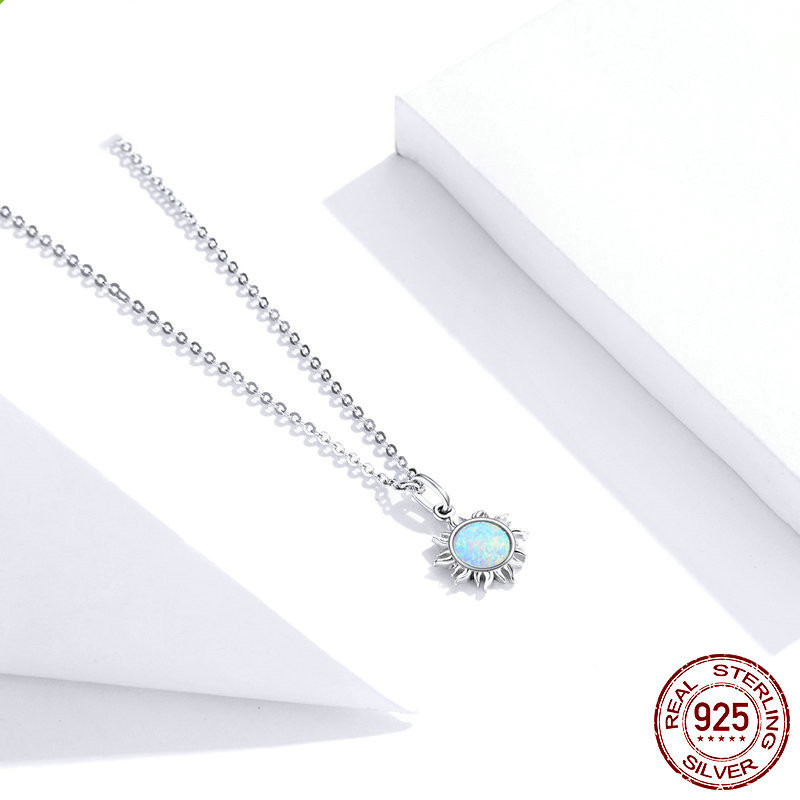 Sterling Silver S925 Ladies Necklace Sun Platinum Plated