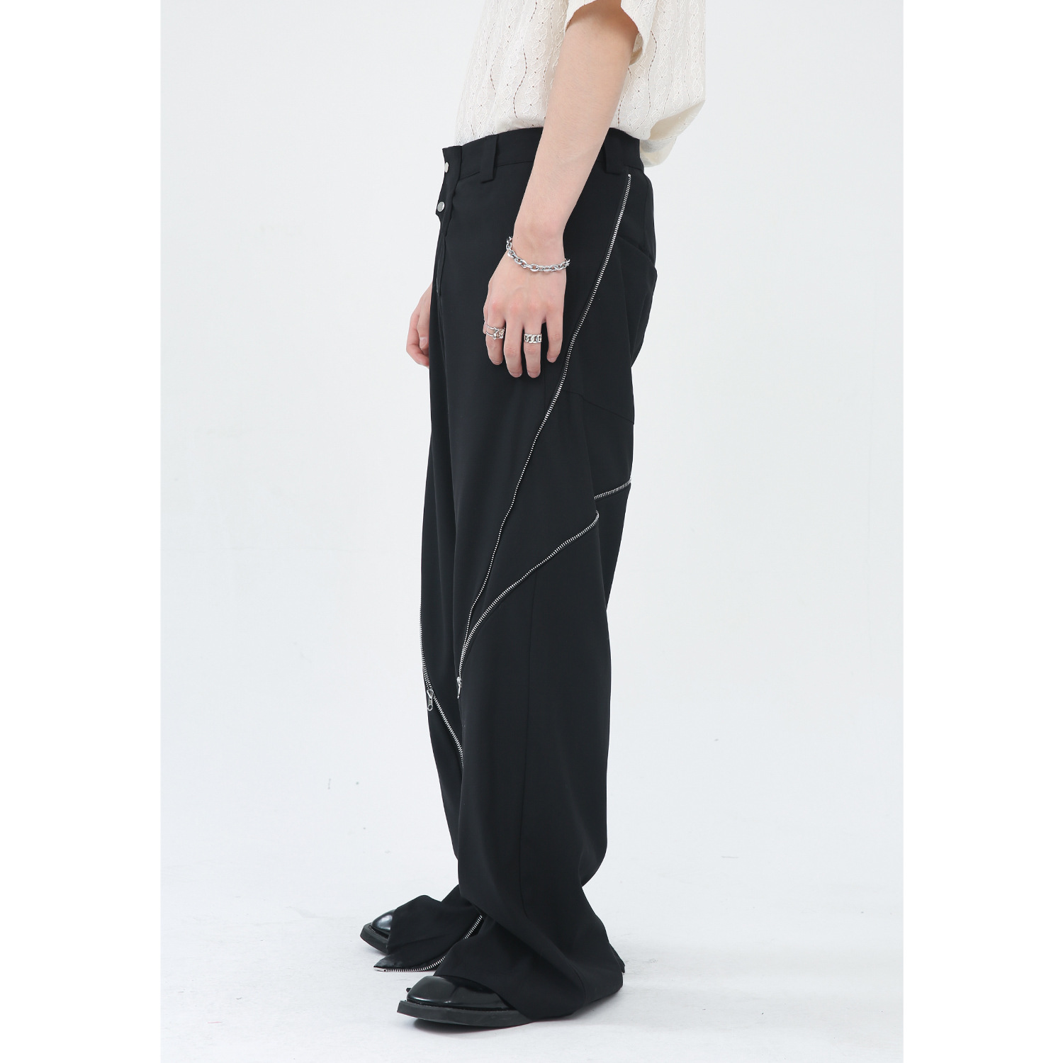 Title 2, Korean Version Zipper Slit Micro Vertical Pants...