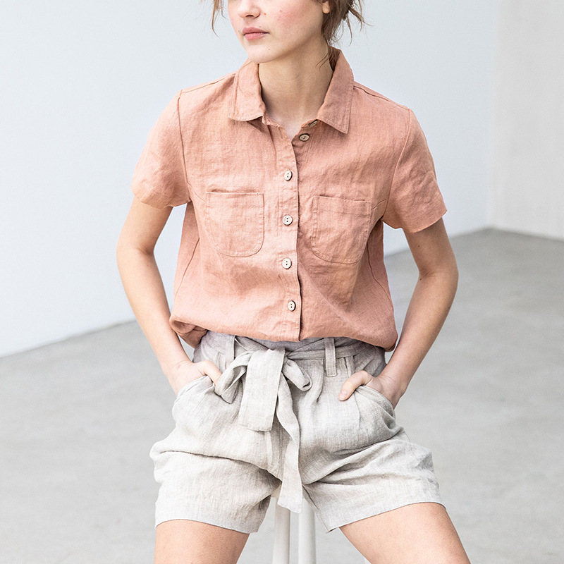 Title 6, Casual Cotton And Linen Double Pocket Top