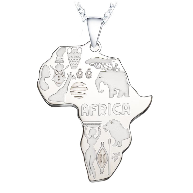 Titanium Stainless Steel Africa Map Necklace