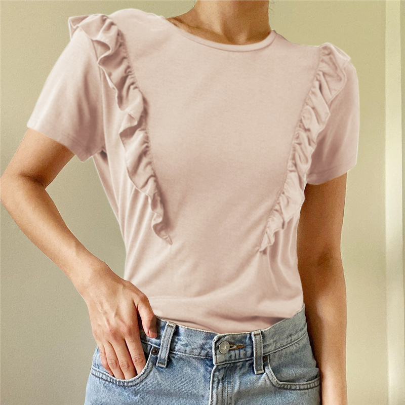 Loose Crew Neck Short Sleeve Solid Color Women's T-Shirt