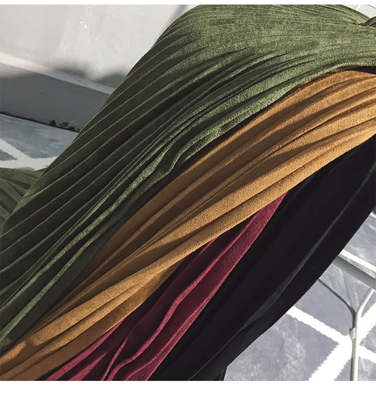 Deerskin Velvet Pleated Skirt Female High-waisted A-line Skirt All-match Big Hem